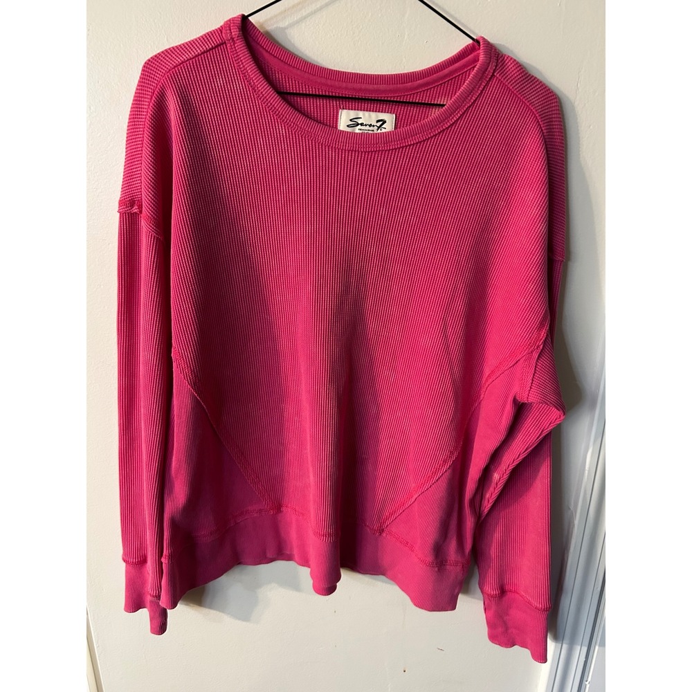 Seven7 Womens Pink Waffle Knit Thermal Long Sleeve Top Seam Detail Size Medium